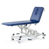 Plinth medical examination couch model 512. Head rest angled up. Blue