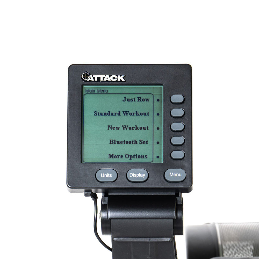 ATTACK FITNESS ROW Attack Indoor Rowing Machine control panel straight on