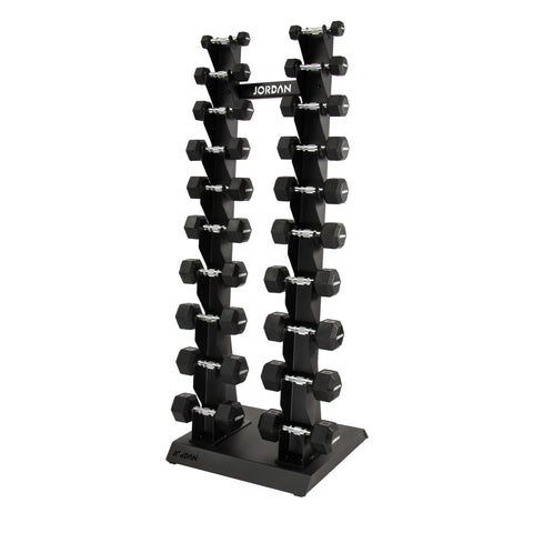 Jordan Hex Dumbbell Set with storage rack