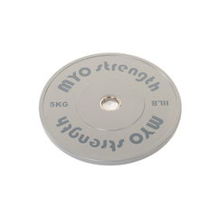 Myo Strength 5kg grey coloured olympic solid rubber bumper plates.