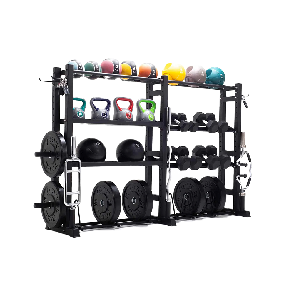 York Barbell 4-Tier Functional Weights & Bar Storage with weights