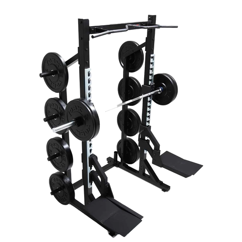 York Barbell C32HR Olympic Half Rack with Pull Up Bar with weight plates