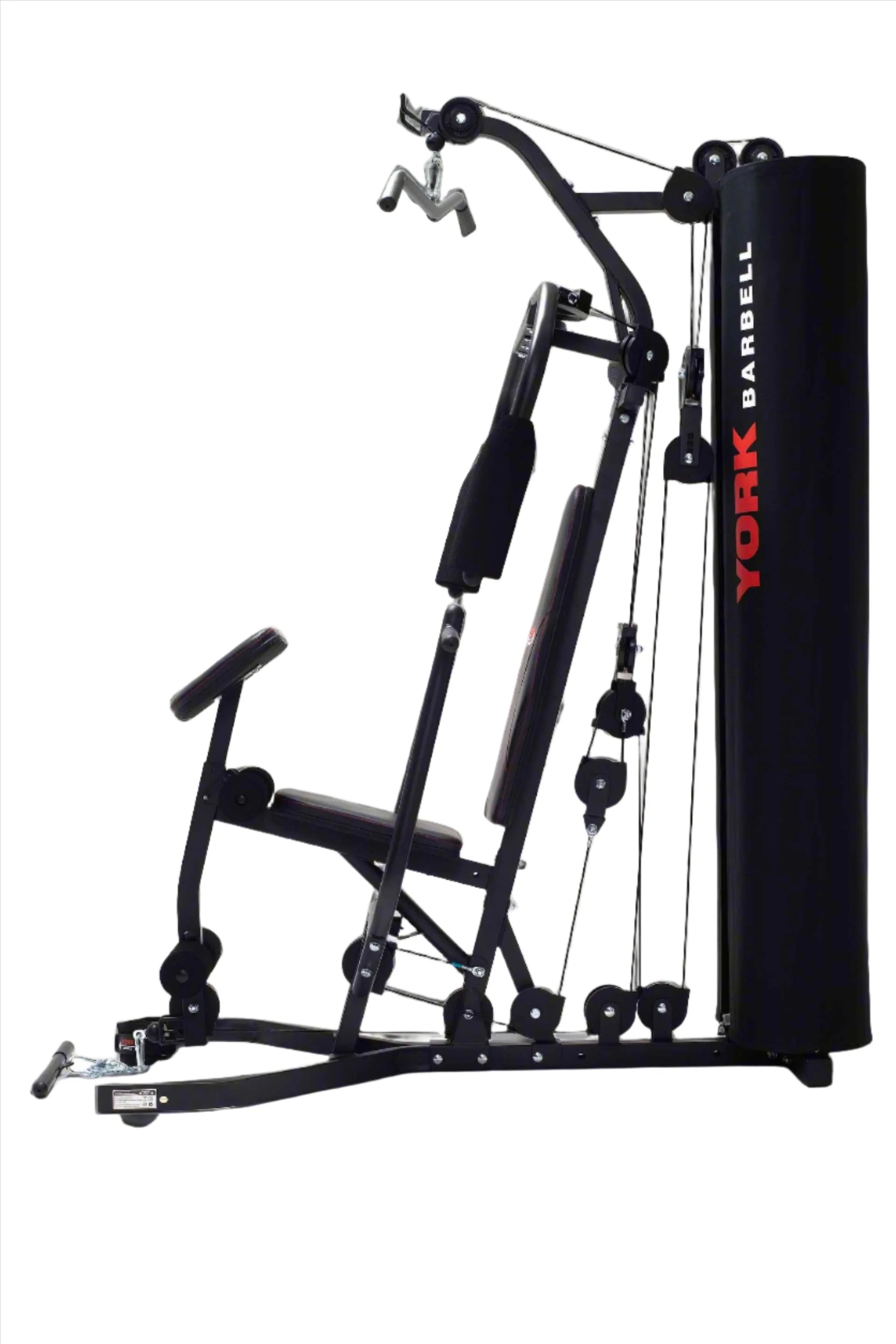 York Barbell HG7 Multigym 100kg Weight Stack in black. Side angle