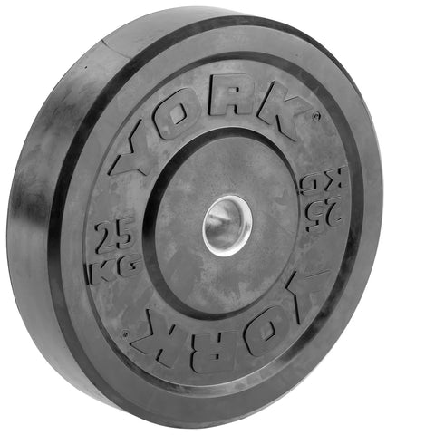 York Barbell Olympic Solid Rubber Black Bumper Plates 25kg