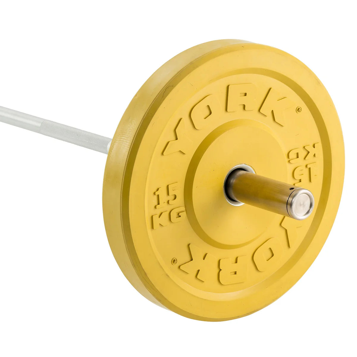 York Barbell Olympic Solid Rubber Coloured Bumper Plate. 15kg yellow plate