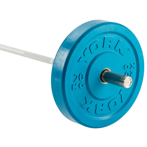 York Barbell Olympic Solid Rubber Coloured Bumper Plate. 20kg blue plate.