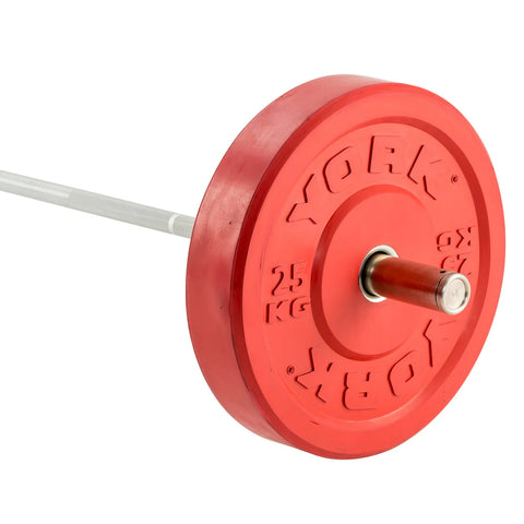 York Barbell Olympic Solid Rubber Coloured Bumper Plate. 25kg red plate