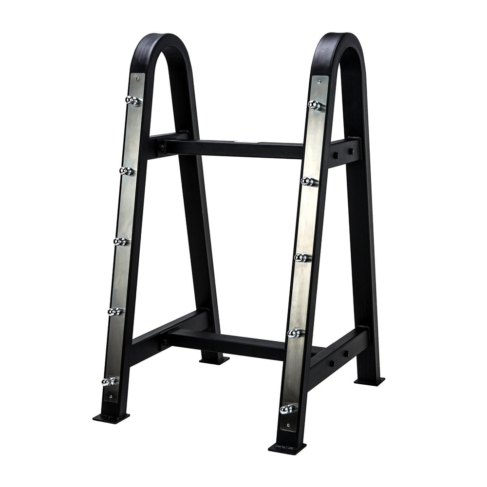 MYO Strength double sided barbell storage in black. Holds up to 10 barbells 